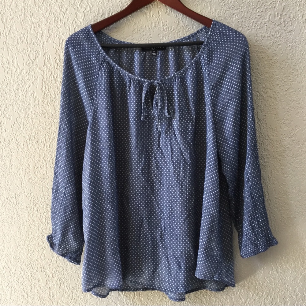 Fred David Blue Polka Dot Blouse Size XL